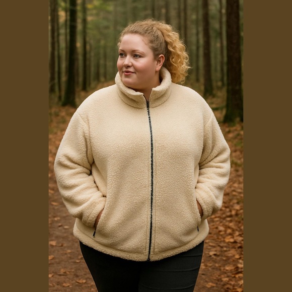Ava & Viv Jackets & Blazers - VTG AVA & VIV CREAM SHEARLING TEDDY JACKET ZIP FRONT COTTAGECORE WHIMSICAL SZ 3X